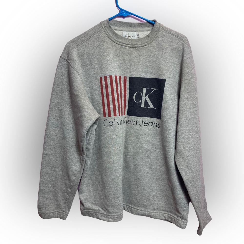 Calvin Klein Grey Sweatshirt Size Medium Unisex Pullover Long Sleeve